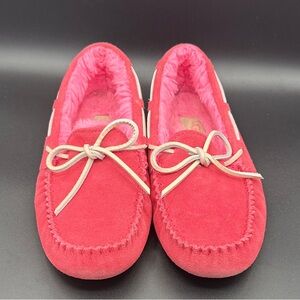 UGG Pink Suede Moccasins with Bow Accent